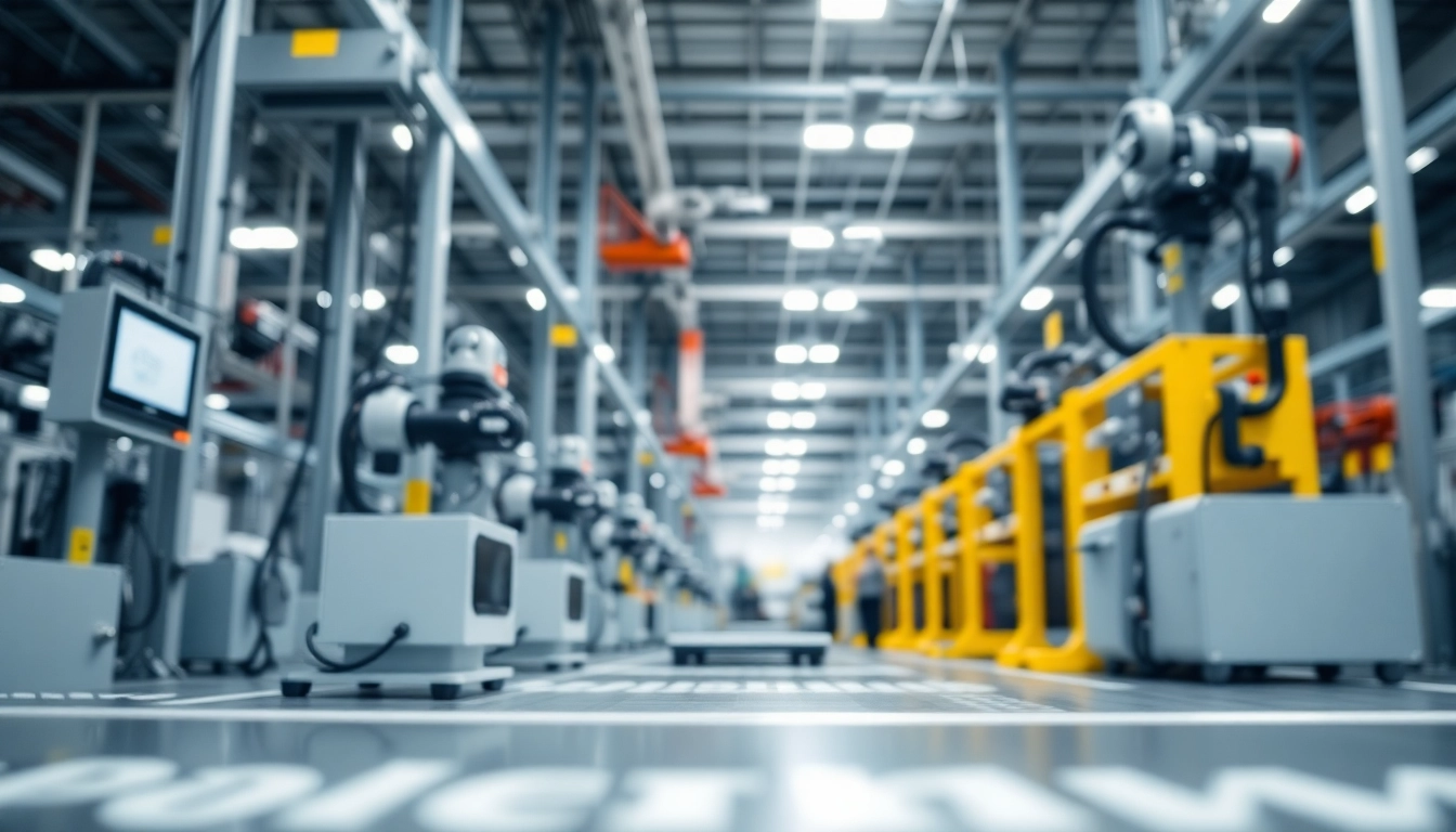 Explore manufacturing technology through a close-up of automated machinery in a factory environment.