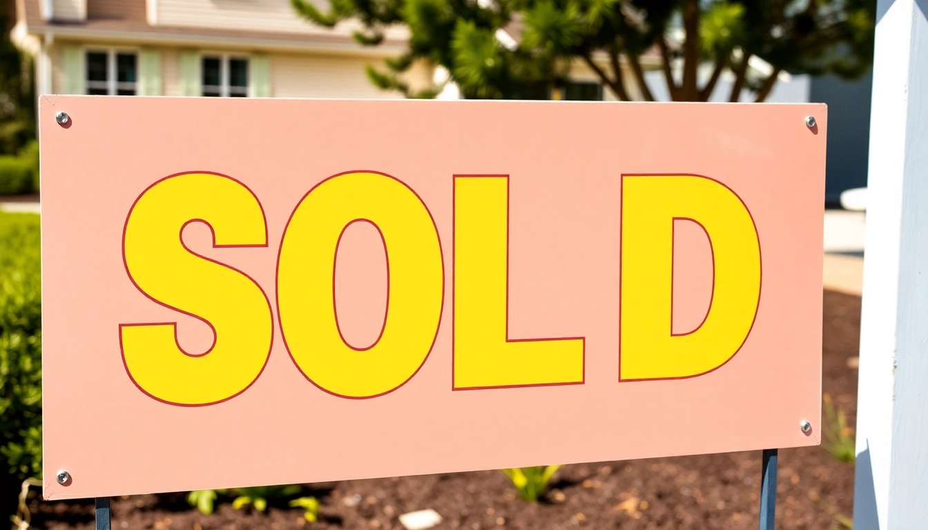 The sold sign in bold, colorful lettering on a sleek stand outdoors, attracting attention to real estate success