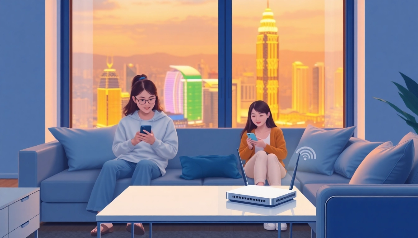 香港家庭在家中使用高速寬頻上網，展示現代家庭的舒適與科技融合。