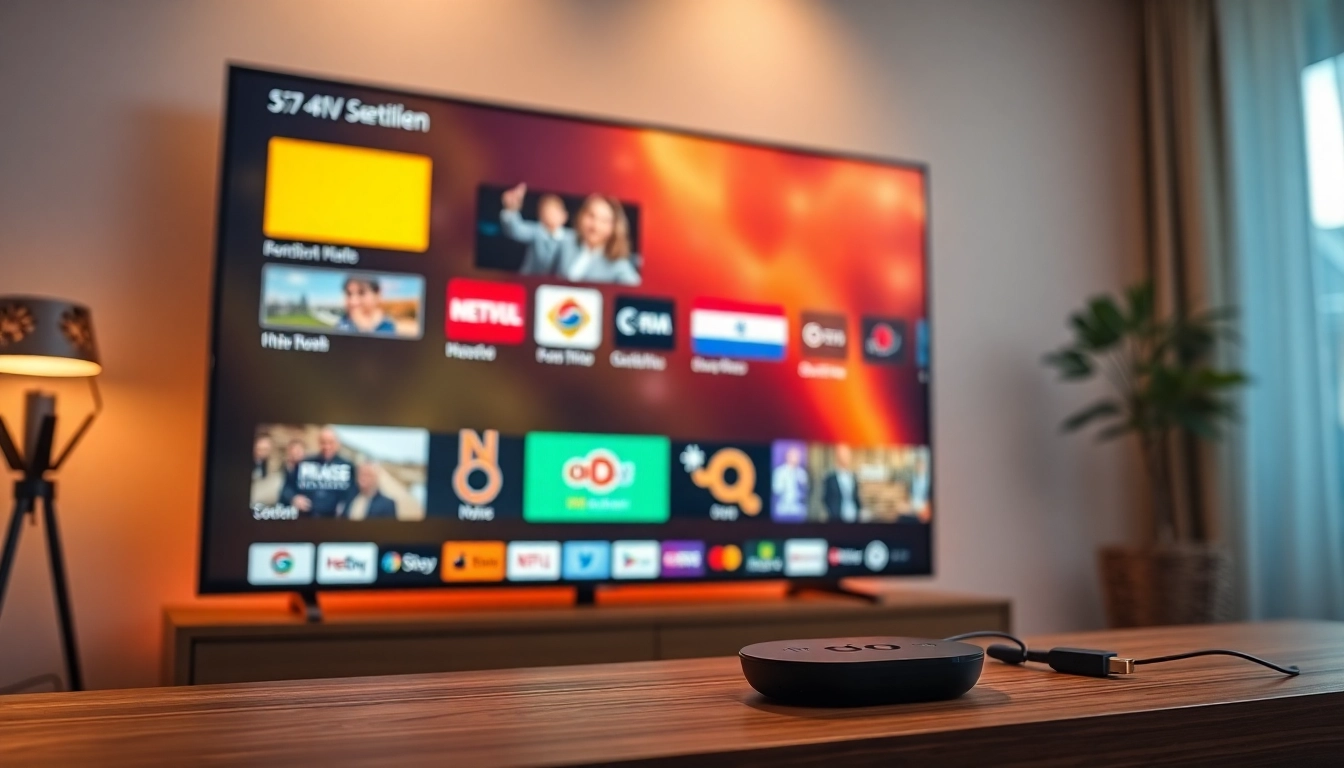 Image showing Nederlandse iptv streaming on a smart TV with clear channel icons and a remote control for easy navigation, highlighting convenience and variety.