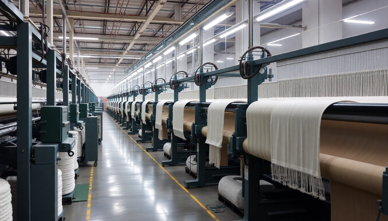 Detailed view of towel manufacturing process in Pakistan, showing weaving and textile machinery in action.