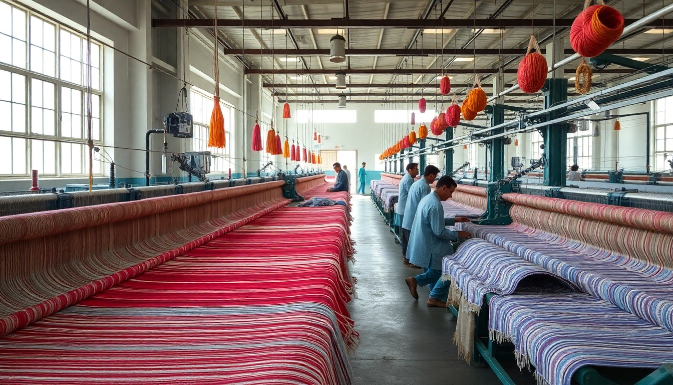 Detailed view of towel manufacturing process in Pakistan, featuring weaving machinery and textile production activities for high-quality towels.