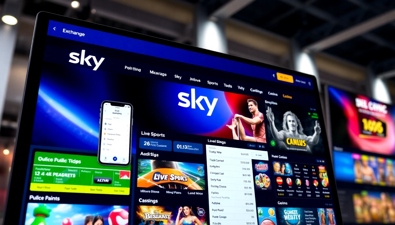 Sky Exchange platform with live sports and casino games, highlighting easy betting and secure interface for Indian users.