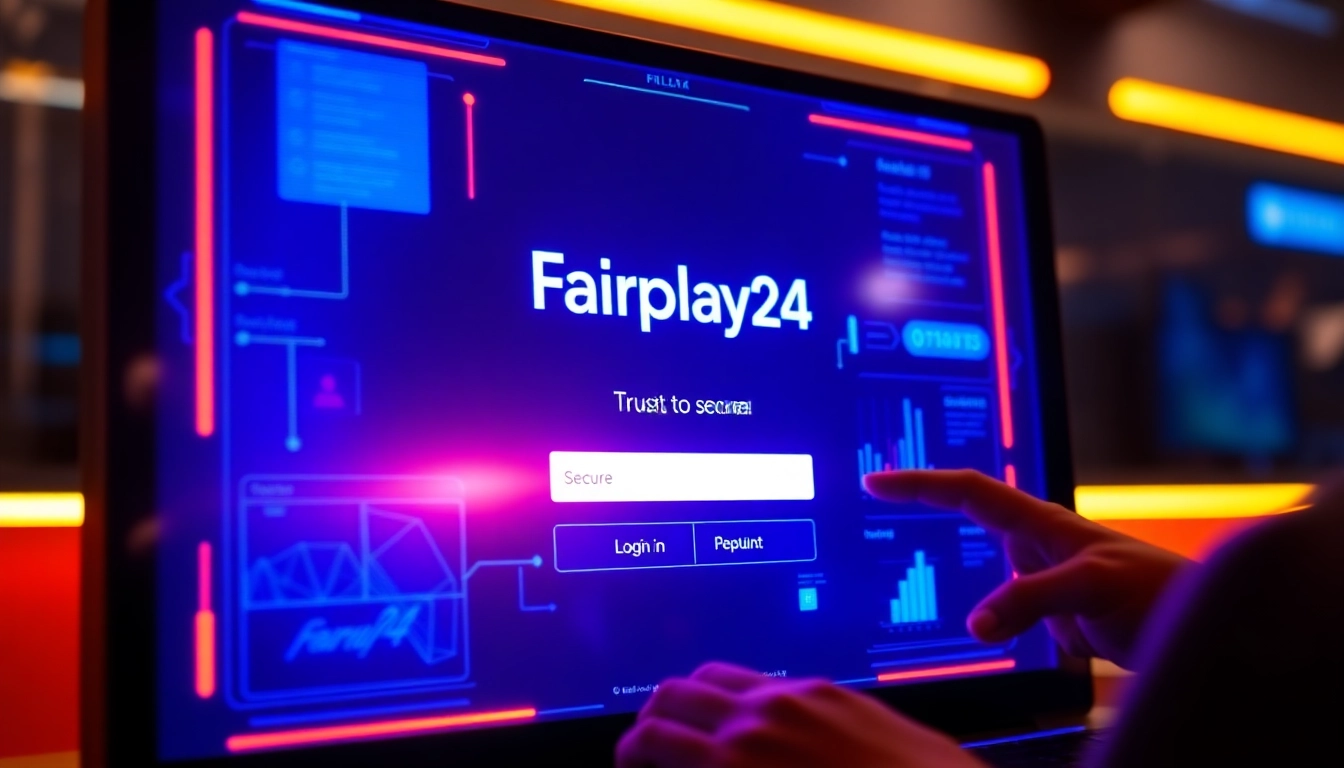 Professional illustration of a user logging into Fairplay24 on a secure digital platform,
