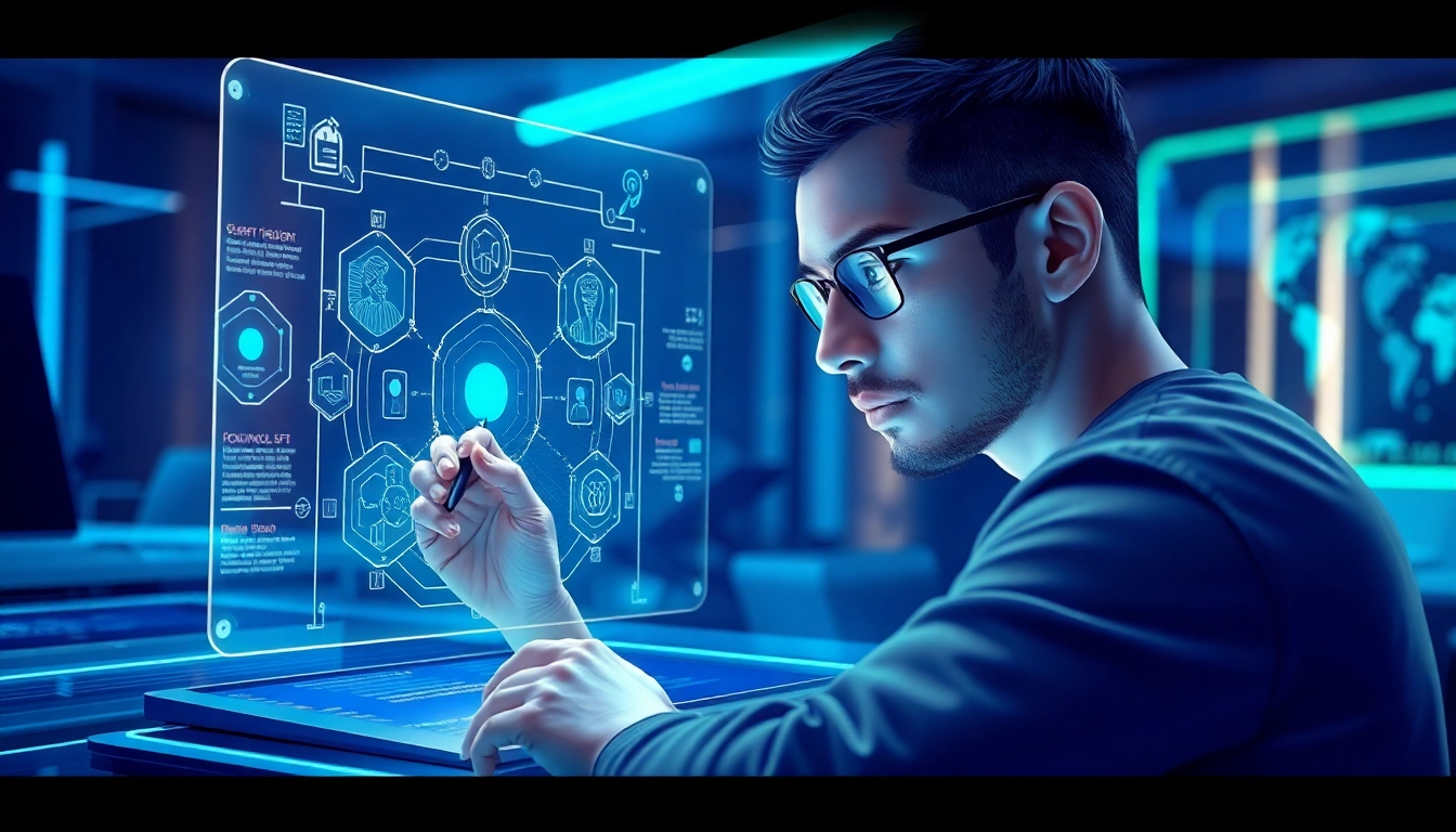 Futuristic AI interface in a modern workspace demonstrating advanced image editing capabilities.