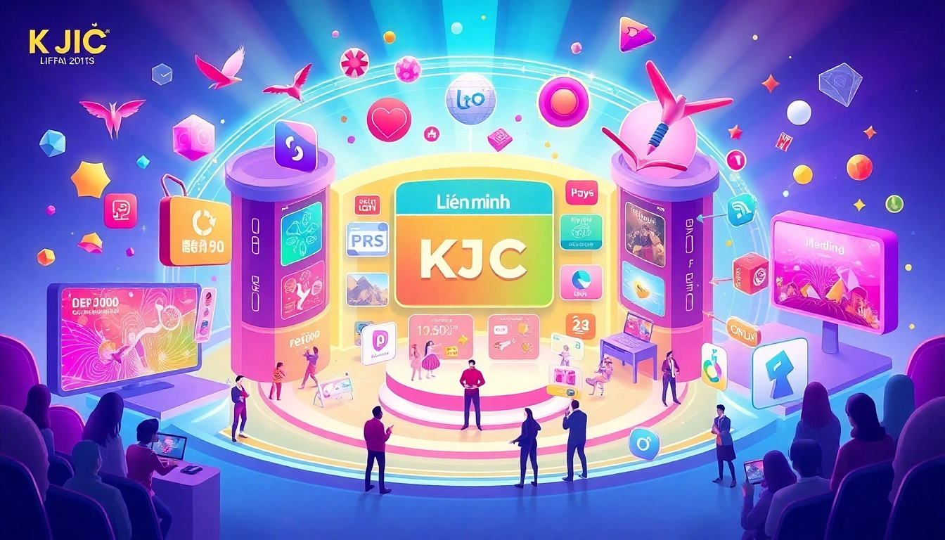 Lien minh KJC creating engaging digital entertainment scenes with bright colors and modern UI