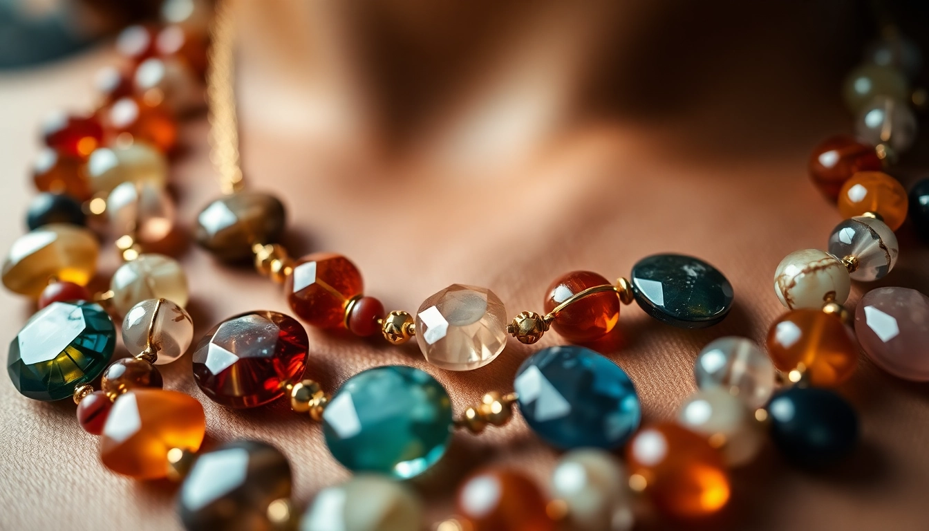 Elegant necklace with natural stones including agate and turquoise, showcasing detailed