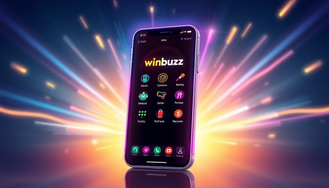 The Winbuzz App interface on a smartphone with engaging gaming and betting features, showcasing
