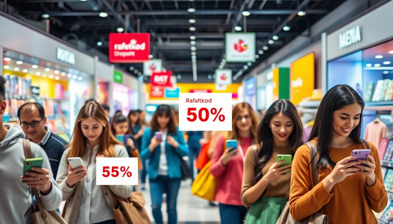 Online shoppers using Rabattkod to save money on their purchases at popular stores with digital