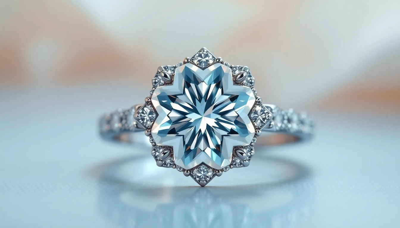 The image shows a stunning ziedas su deimantu featuring a large sparkling diamond on a delicate